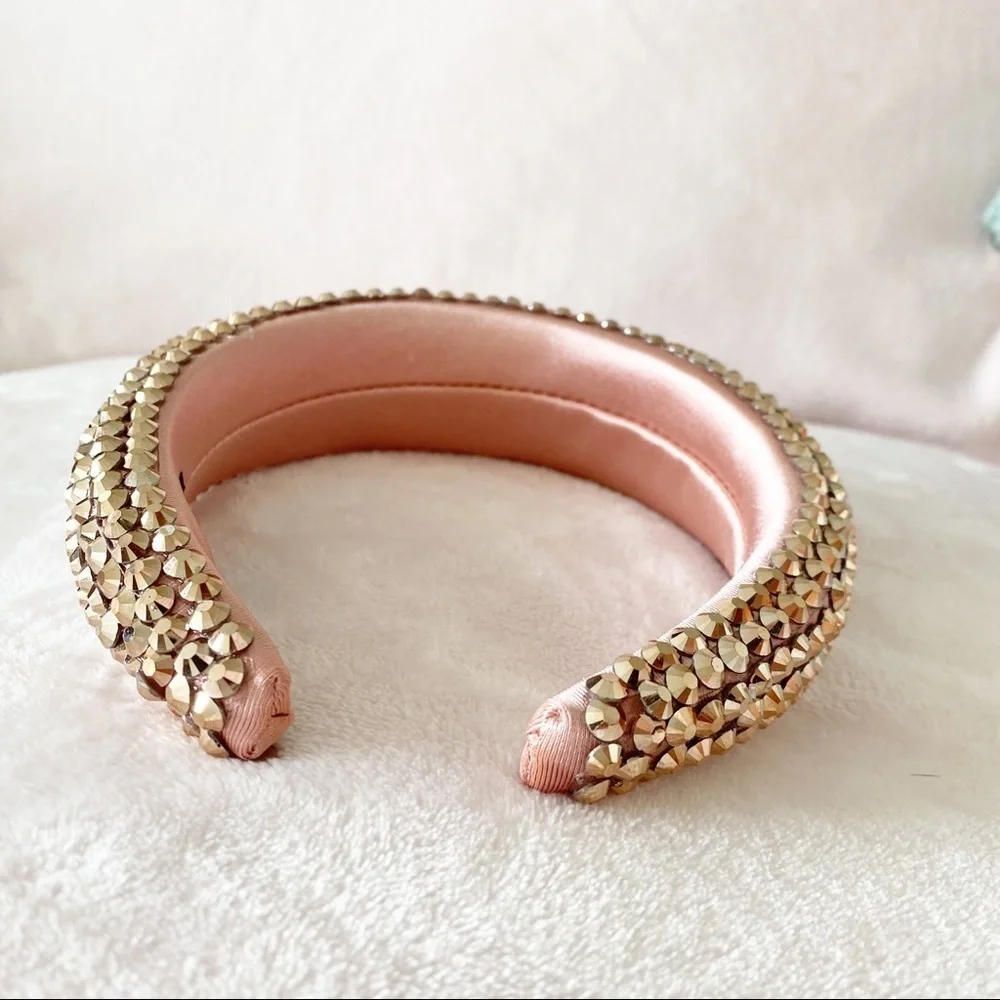NWOT Rose Gold Headband Pink Sparkly Jeweled Padded Spring Wedding